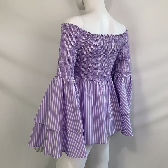 L’AGENCE lilac striped off shoulder top - Picture 5 of 7